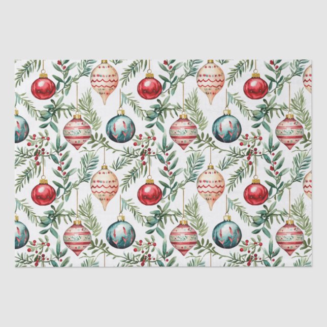 Elegant Vintage Christmas Ornaments Tissue Paper (Front)