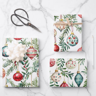 Elegant Vintage Christmas Ornaments Wrapping Paper Sheet
