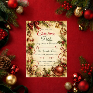 Elegant Vintage Christmas Party Invitation