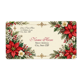 Elegant Vintage Christmas Poinsettia & Holly