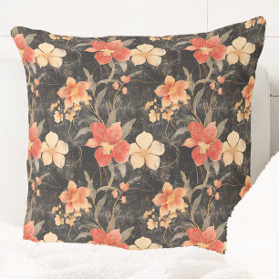 Elegant Vintage Christmas Red & Gold Poinsettia Throw Pillow