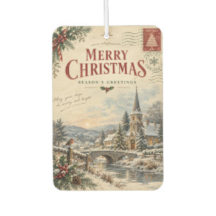 Elegant Vintage Christmas , Retro Postcard style Air Freshener