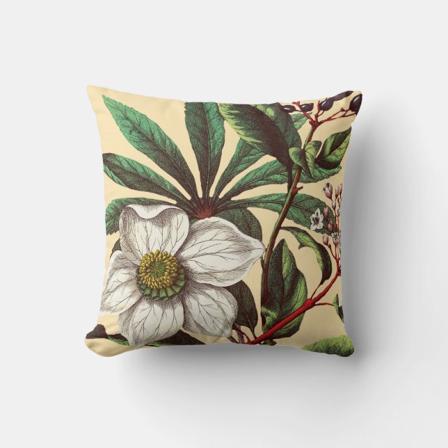 Elegant Vintage Christmas Rose Flower Beige Throw Pillow (Front)