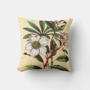 Elegant Vintage Christmas Rose Flower Beige Throw Pillow