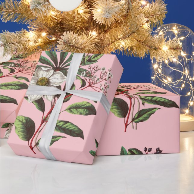 Elegant Vintage Christmas Rose Pink Wrapping Paper (Holidays)