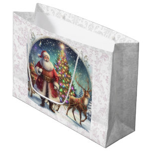 Elegant Vintage Christmas Santa Claus  Large Gift Bag