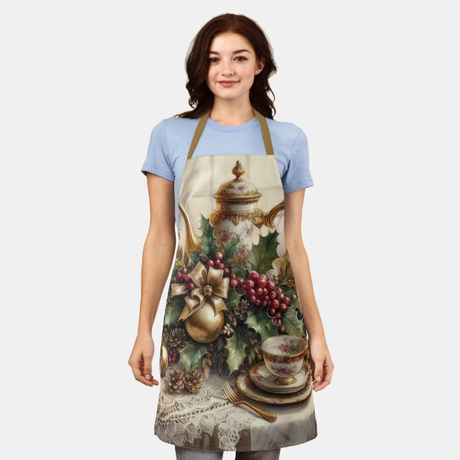 Elegant Vintage Christmas Tea Party  Apron (Worn)