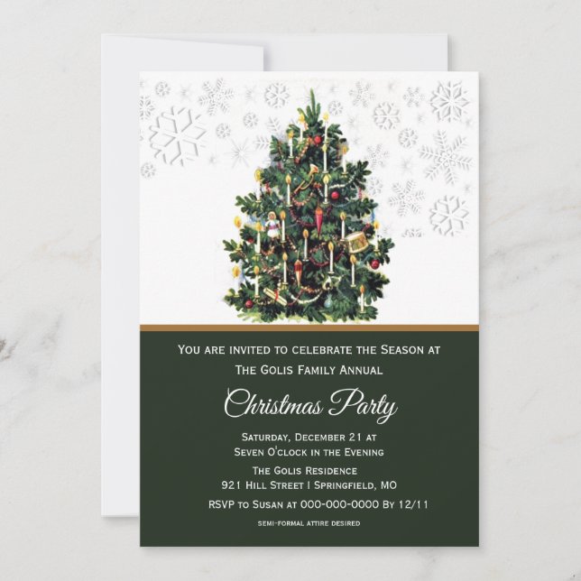 Elegant Vintage Christmas Tree Holiday Party  Invitation (Front)