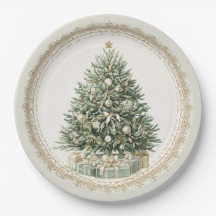 Elegant Vintage Christmas Tree Paper Plates