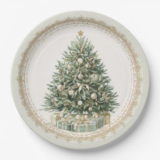 Elegant Vintage Christmas Tree Paper Plates