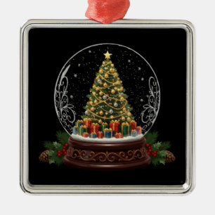 Elegant Vintage Christmas Tree Snow Globe Metal Ornament