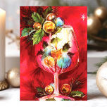 Elegant Vintage Christmas Wine Glass With Candle Holiday Card<br><div class="desc">Elegant Vintage Christmas Wine Glass With Candle Holiday Card. This design features a vintage painted wine glass with a candle ,  holly and ornaments. What a beautiful retro holiday scene. Personalize this custom design with your own inside greeting.</div>