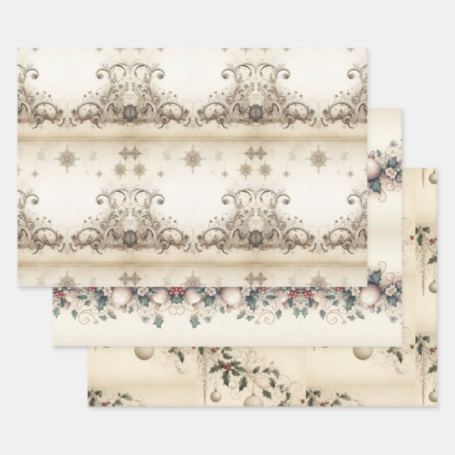 Elegant Vintage Christmas Wrapping Paper Sheet (Set)