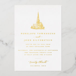Elegant Vintage Church Illustration Gold Wedding