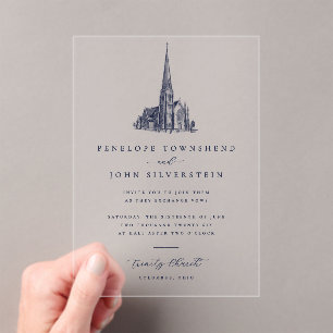 Elegant Vintage Church Illustration Wedding Acrylic Invitations