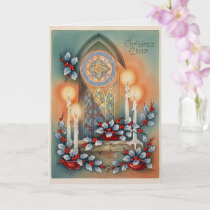 Elegant Vintage Church Window Christmas Card