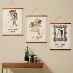 Elegant Vintage Classic Art Deco Couple Wedding Hanging Tapestry