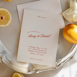 Elegant Vintage Classic Red & Ivory Wedding Invitation
