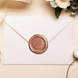     Elegant Vintage Copper Classy Initials Wedding Classic Round Sticker
