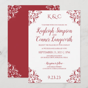 Elegant Vintage Corners Wedding Invitation Red