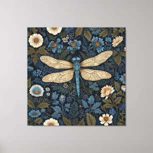 Elegant vintage cottage cozy blue dragonfly canvas print