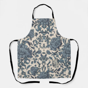 Elegant Vintage Cottage Style Blue Floral Cooking  Apron