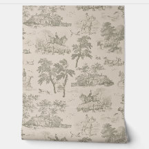 Elegant Vintage Cream Beige Horse Hunting Toile