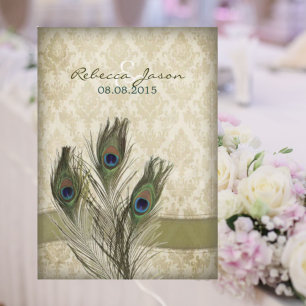 elegant vintage cream damask peacock wedding invitation