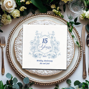 Elegant Vintage Crest 15th Wedding Anniversary Napkin