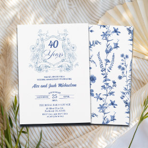 Elegant Vintage Crest 40th Wedding Anniversary Invitation