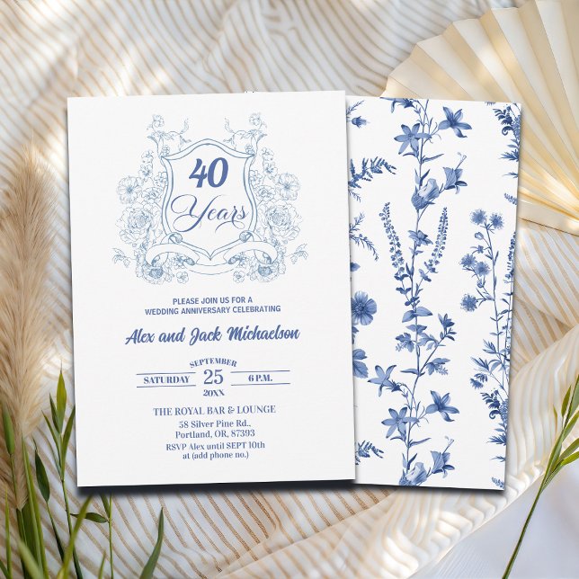Elegant Vintage Crest 40th Wedding Anniversary Invitation (Creator Uploaded)