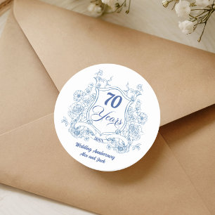 Elegant Vintage Crest 70th Wedding Anniversary Classic Round Sticker