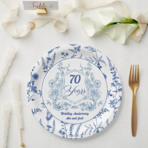 Elegant Vintage Crest 70th Wedding Anniversary Paper Plate