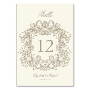 Elegant Vintage Crest Ivory Wedding Table Number