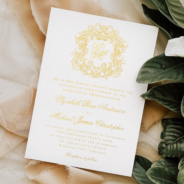 Elegant Vintage Crest Monogram Wedding Gold  (Creator Uploaded)