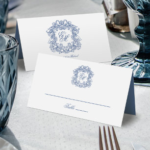 Elegant Vintage Crest Monogram Wedding Place Card