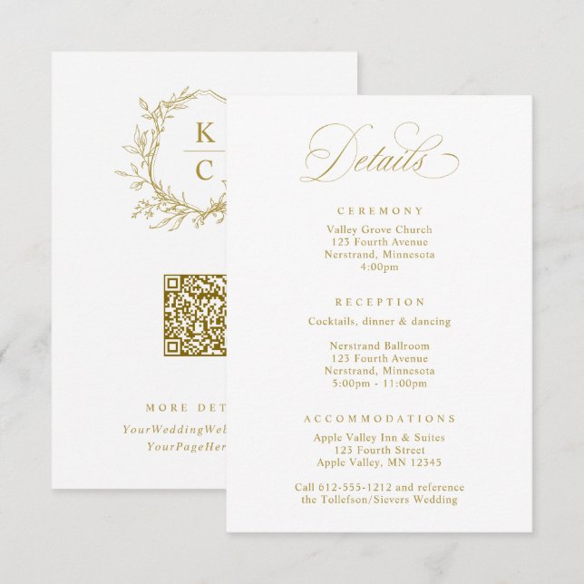 Elegant Vintage Crest Wedding Logo Details Enclosure Card (Front/Back)
