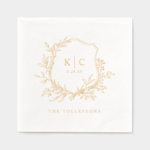 Elegant Vintage Crest Wedding Logo Gold Foil Napkins