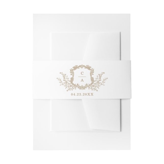 Elegant Vintage Crest Wedding Monogram Invitation Belly Band (Front Example)