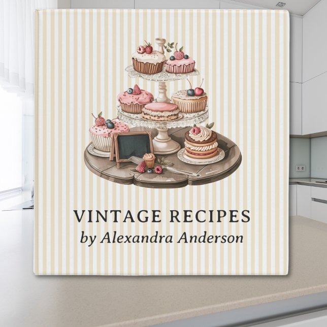 Elegant Vintage Cupcakes Bakery Striped Recipe Binder (Elegant Vintage Cupcakes Bakery Striped Recipe 3 ring binder)