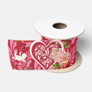 Elegant Vintage Cupid & Red Rose Valentine’s Day Satin Ribbon