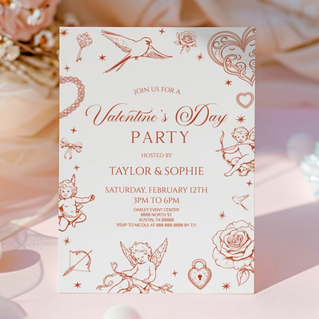 Elegant Vintage Cupid Valentine's Day Party Invitation (Creator Uploaded)