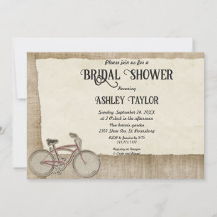 Elegant Vintage Cycling Rustic Wood Bridal Shower Invitation