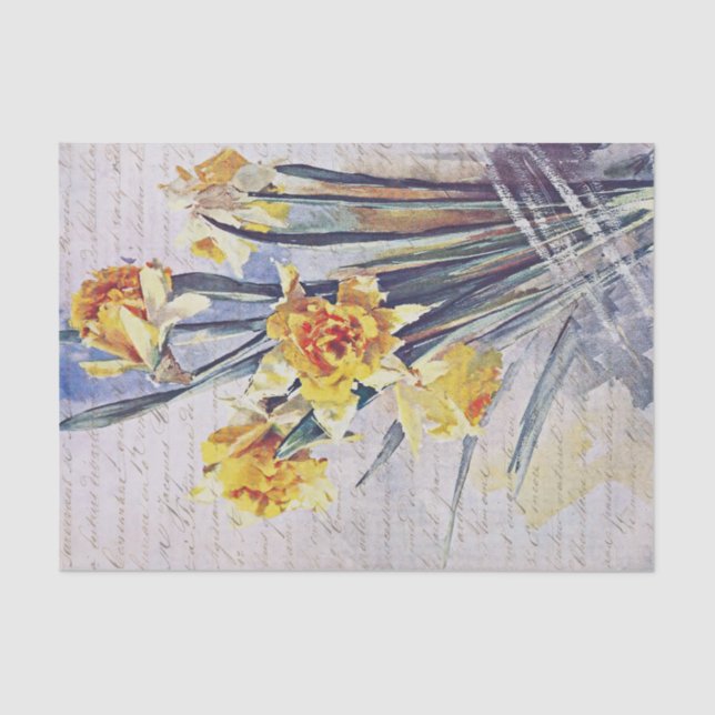 Elegant Vintage Daffodils Flowers Tissue Paper (Front)