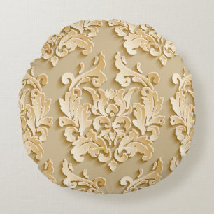 Elegant Vintage Damask Pattern Texture Round Pillow
