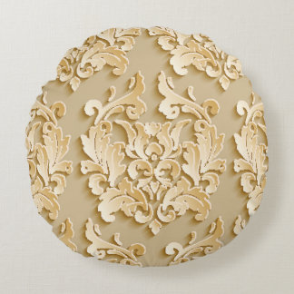 Elegant Vintage Damask Pattern Texture Round Pillow