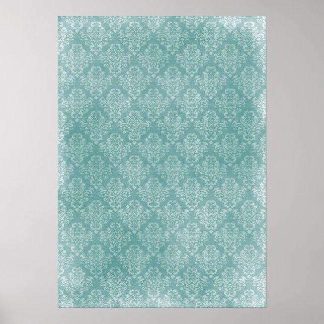 Elegant vintage damask pattern white faded grunge poster (Front)
