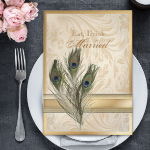 elegant vintage damask peacock rehearsal dinner invitation