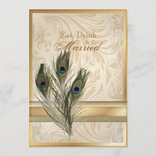 elegant vintage damask peacock rehearsal dinner invitation