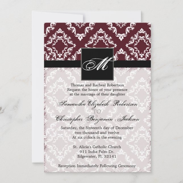 Elegant Vintage Damask Wedding Invite (Front)